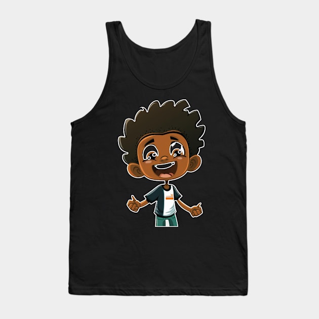 Super Cute Happy Black Boy Mascot 2D Vector Tank Top by Merchweaver